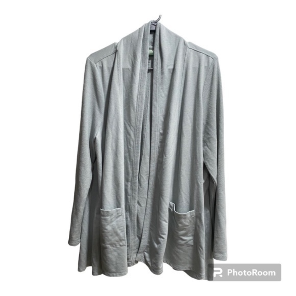 Womens LOGO Lounge By Lori Goldstein French Terry Cardigan Grey Size L